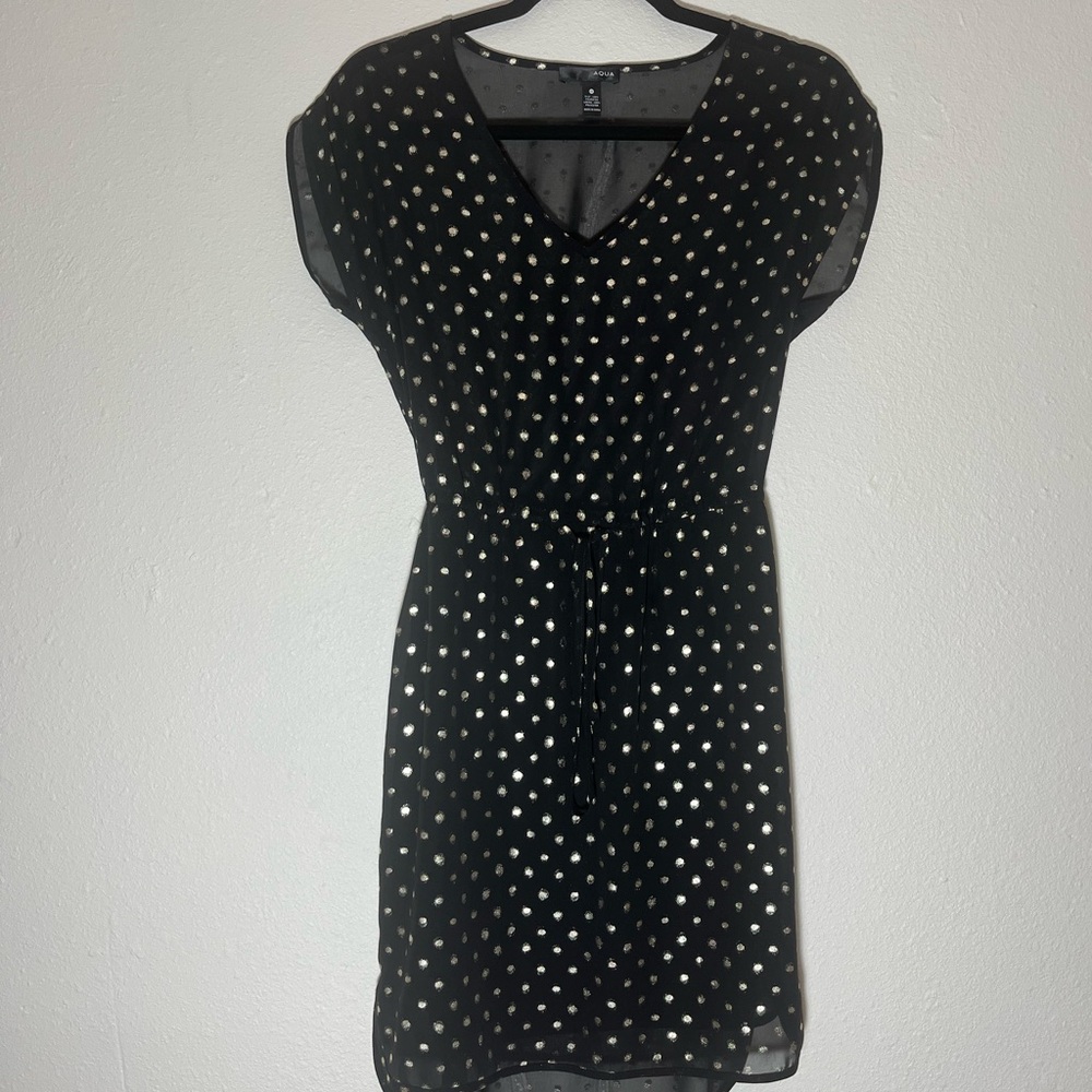 Aqua Black Gold Dotted Belted Dress - Picture 6 of 8